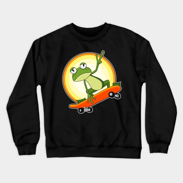 Frog as Skater with Skateboard Crewneck Sweatshirt by Markus Schnabel